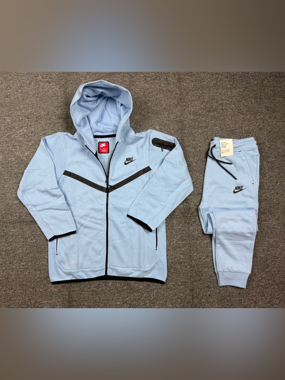 Nike Kids Light Blue Hooded Puffer Jacket & Joggers Set with Black Accents
